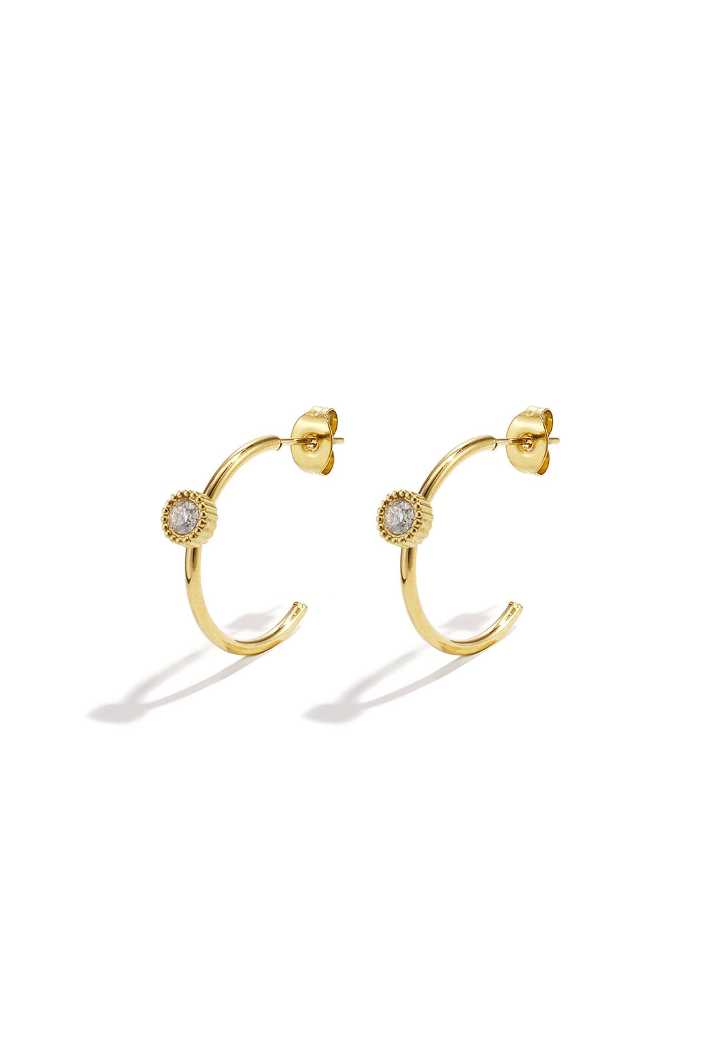 Chic Stainless Steel Rhinestone Hoop Earrings